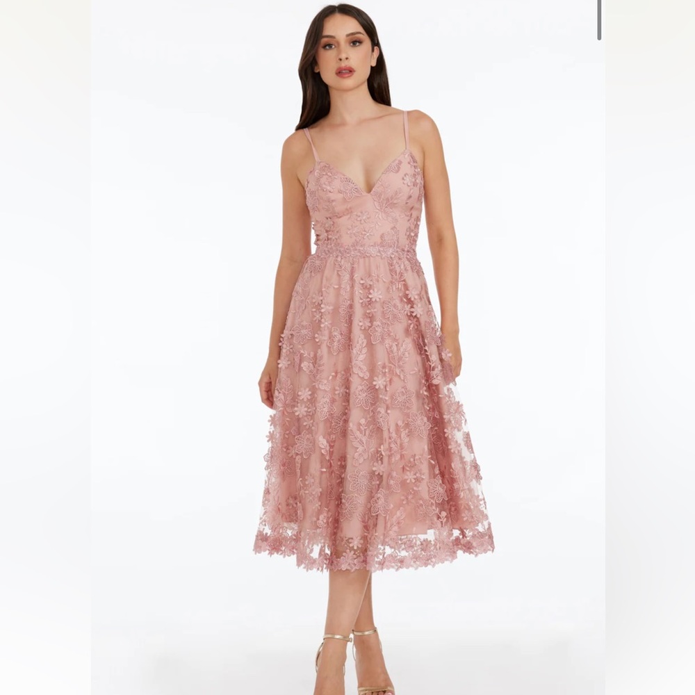 Dress the Population Pink Lace Midi Dress